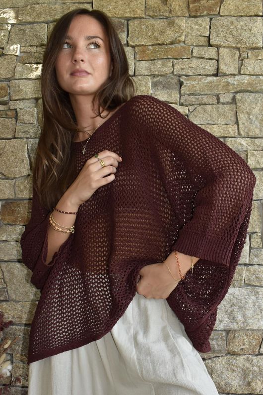 Conrad Grunge Loose Cotton Knit Merlot